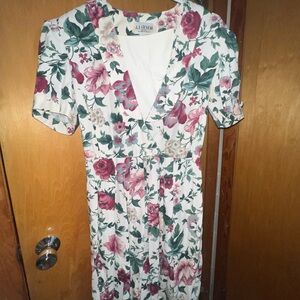 A.J. Bari Floral V-Neck Midi Dress - White and Pink